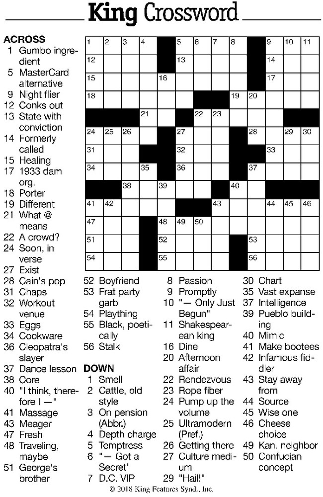 King Crossword Puzzle: Jan. 3, 2019 - Whitman County Gazette