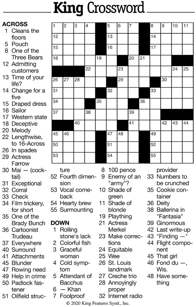 King Crossword: January 16, 2020 - Whitman County Gazette