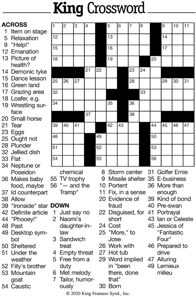 King Crossword: January 30 2020 Whitman County Gazette